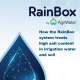 How does the RainBox system treat high salt content in irrigation water and soil?