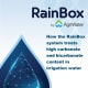 How does the RainBox system treat high carbonate and bicarbonate content in irrigation water?